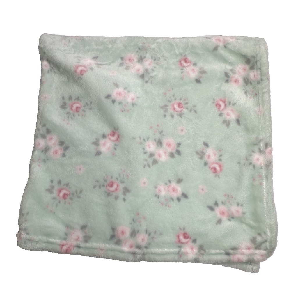 Baby Starters Blanket Mint Green Pink Flowers Soft 30x34 Floral
